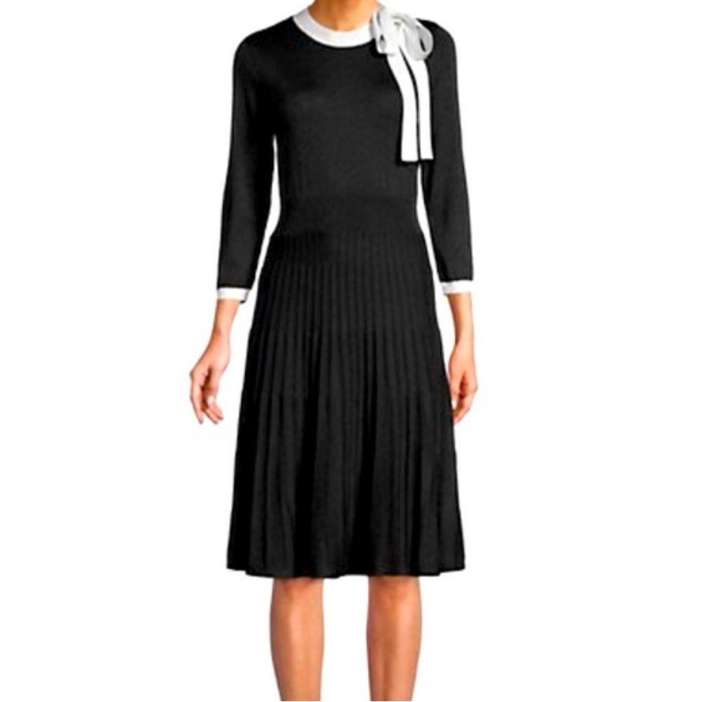 Nanette Lepore Black Pleated Fit & Flare Shimmer Sweater Dress – Size M